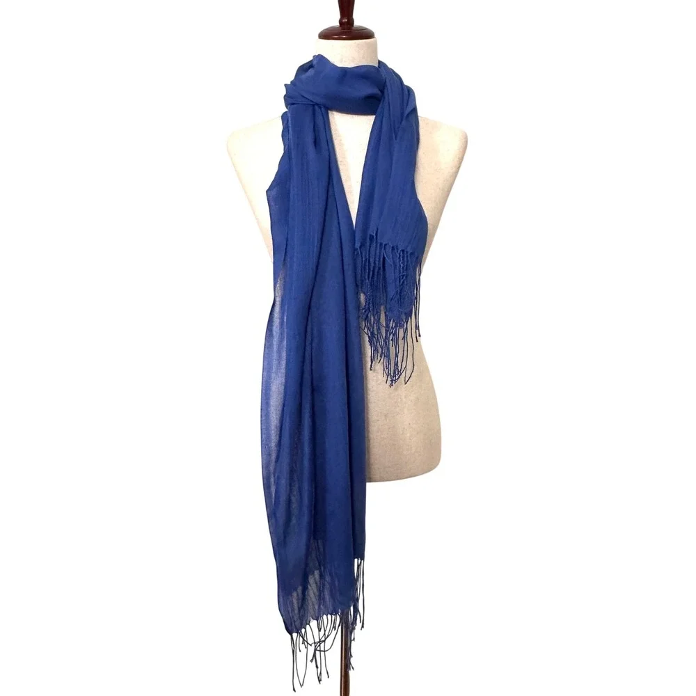 Cashmere Scarf Royal Blue‎ Lightweight Fringe Wrap Shawl Pashmina Minimalist